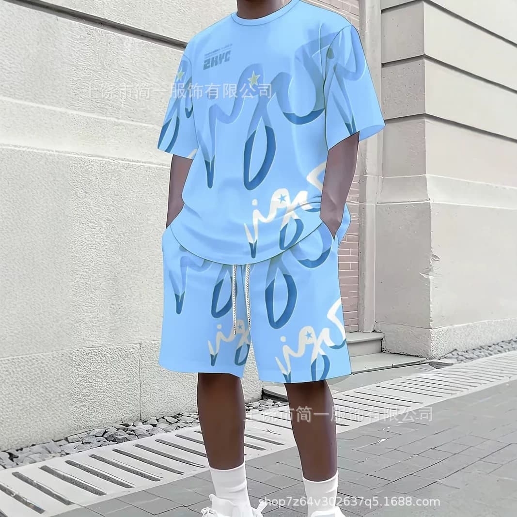 Cross-Border European and American Summer Men's Clothing Sets, Summer Trendy Comfortable Casual Sports Short-Sleeved Shorts Sportswear Men's Suits