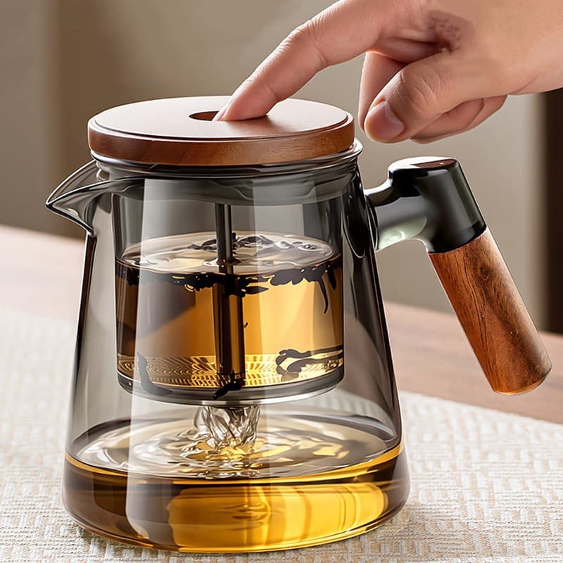 Yuan Ming's elegant teapot one-touch tea separator high borosilicate glass home hospitality Kungfu tea set teapot