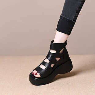 Vintage Roman Sandals for Women 2026 New Style, Soft Sole Non-Slip Height-Increasing Slimming Versatile Hollow Boots for Middle-Aged and Elderly Mothers