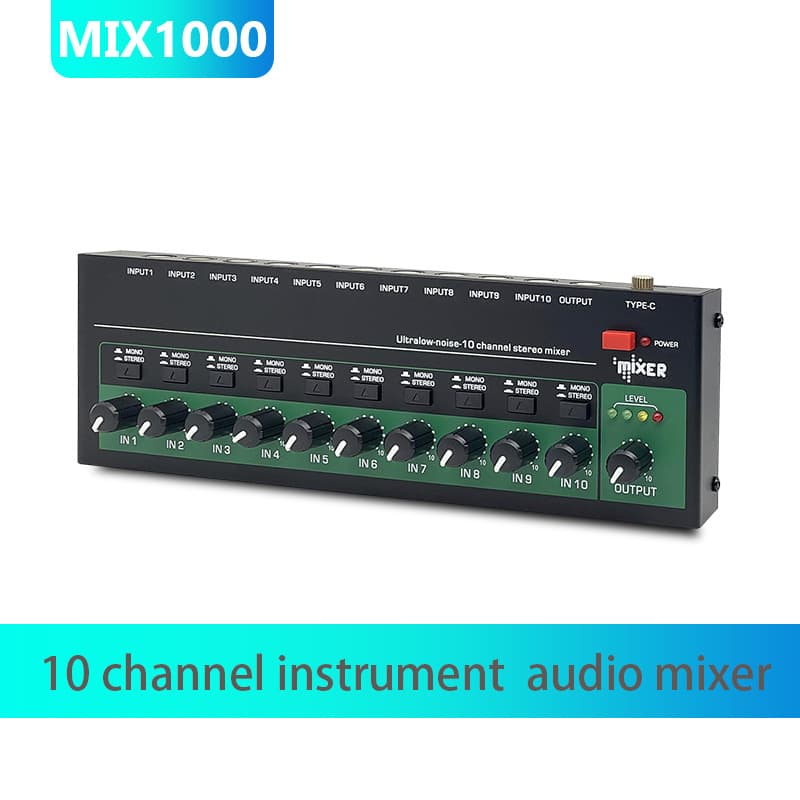 10-Channel Audio Mixer, New Cross-Border Stereo/Mono Switchable Input/Output Multi-Channel Mixer