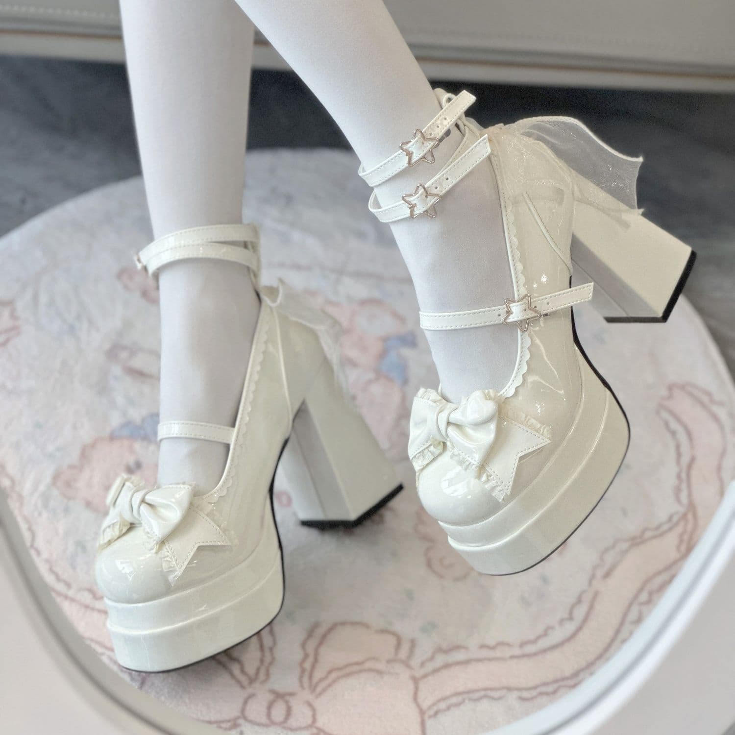 Milk Tea Party Lolita Shoes Round Toe Leather Shoes Sweet Cute 4.0 Lolita Party High Heels
