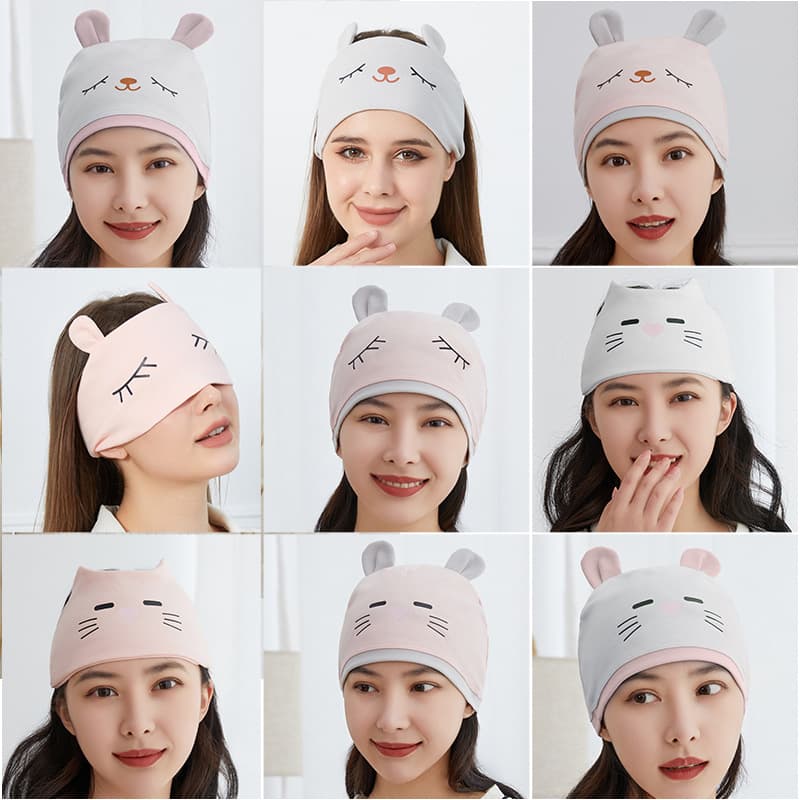 Cartoon Face Pattern Cotton Postpartum Cap Pure Cotton round Top No Brim Headscarf for Maternity Recovery Monthly Leave