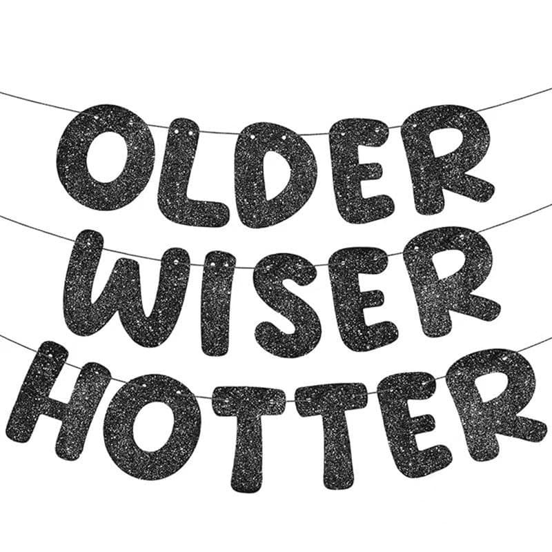 Cross-border exclusive supply of Older Wiser Hotter glitter letter banners for middle-aged and elderly birthday parties latte art banners