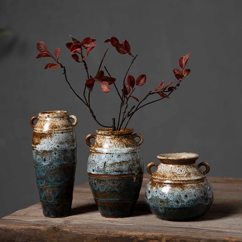 Jingdezhen Antique Distressed Hydroponic Porcelain Curio Cabinet Rustic Art Ceramic Vase Ornament Light Luxury Home Decoration