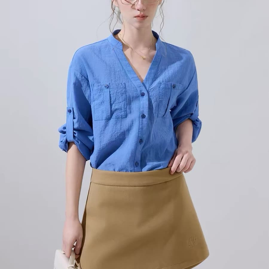 High-End Klein Blue Shirt for Women, Long-Sleeve Spring Summer New Loose Slimming Sun-Protection Jacket Top