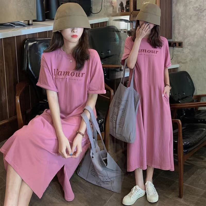 Xinyu Korean style t-shirt women's summer short-sleeved casual loose dress for fat mm women's style over-the-knee lazy skirt