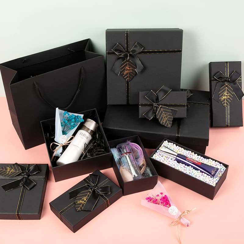 Chinese Valentine's Day birthday gift box perfume wool scarf gift box lipstick gift box large creative black bow gift box