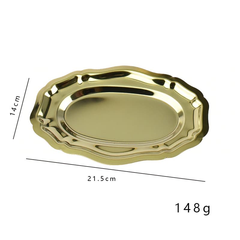 304 Stainless Steel Vintage Plate Premium Party Fruit Snack Oval Afternoon Tea Cake Dessert Tray