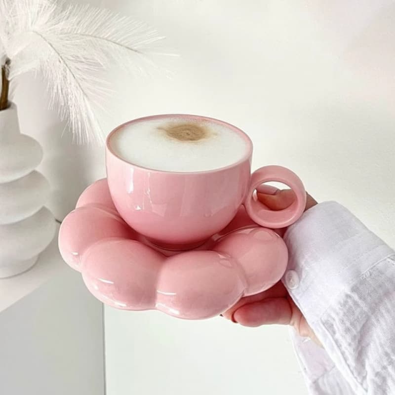 Pink Accessible Luxury Coffee Cup Set Afternoon Tea High-Value Tea Cup Breakfast Cup Niche Ins Style Creative Flower Cup