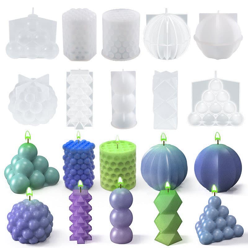 Hot-selling DIY 3D Polka Dot Cylinder Lantern Sphere Cube Bubble Drop Glue Candle Plaster Silicone Mold