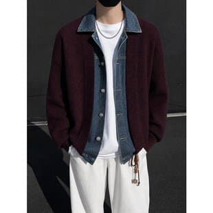 2026 Fall Winter Casual Men's Knit Cardigan Long Sleeve Loose Sweater Coat Top Faux Two-Piece Sweater