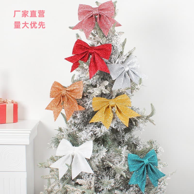 In stock Christmas bow pearl cotton gold powder bow, Christmas tree hanging ornament, hotel mall KTV decoration
