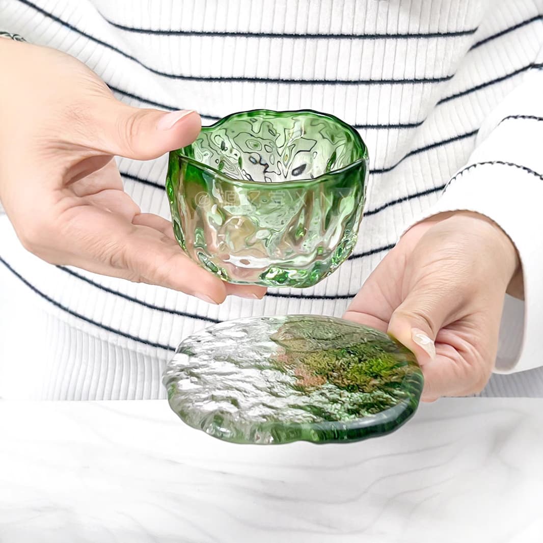 D15 Handmade Tea Cup Coaster, Colorful Transparent Glass Coaster, Ins Simple Insulation Pad, Small Tea Saucer, Crystal Flat Dish