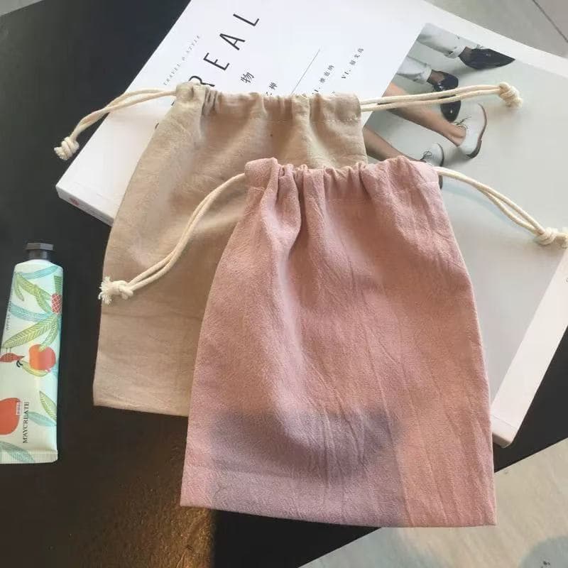 Minimalist Solid Color Dustproof Drawstring Storage Bag, High-Density Eco-Friendly Cotton Hemp Bag for Collectibles