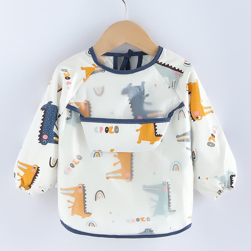 Baby Mealtime Waterproof Stain-Resistant Pure Cotton Spring/Autumn Infant Bib for Boys and Girls, Back-Fastening Protective Wear, Children's Apron