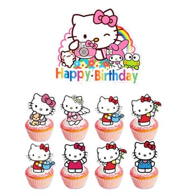 Hello Kitty themed birthday cake card set party decoration props KT cat ready stock wholesale