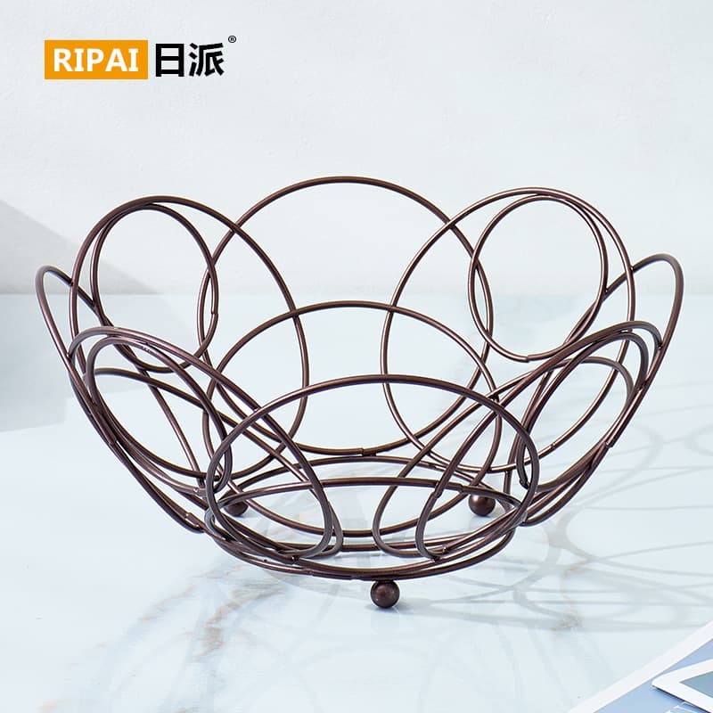 Ripai Wrought Iron Fruit Basket Tray for Living Room Coffee Table Storage Snack Fruit Creative Modern Minimalist Storage Basket