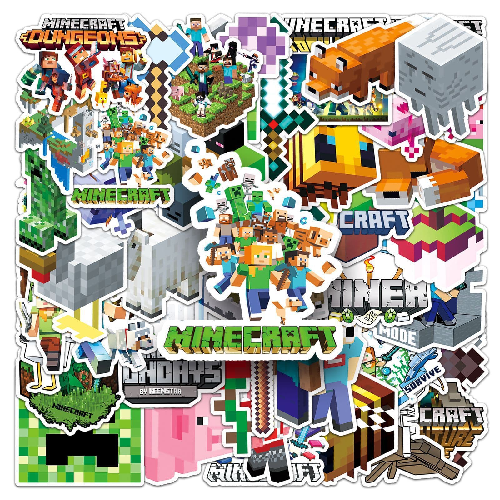 50 Minecraft Stickers Creative Game Merch Cute Phone Case Laptop Journal Waterproof Decals for Kids