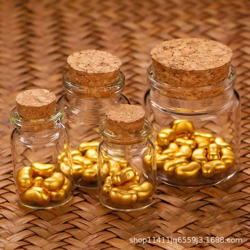INC0 Gold Bean Storage Bottle, Small Empty Bottle for Gold Beans, Transparent Glass Bottle, Mini Bottle for Small Items