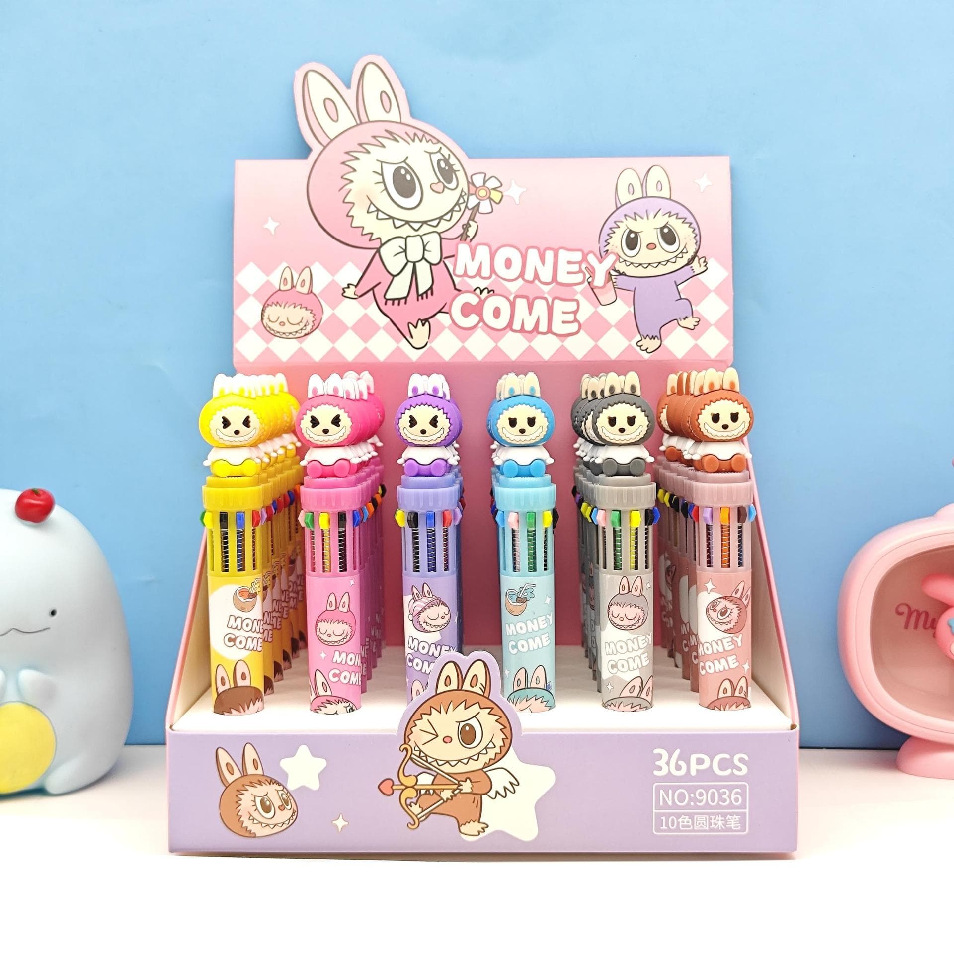Labubu Cartoon Pet Collection Multi-Color Pen, Sanrio 10-Color Ballpoint Pen, Student Journal Pen, Colored Pen.
