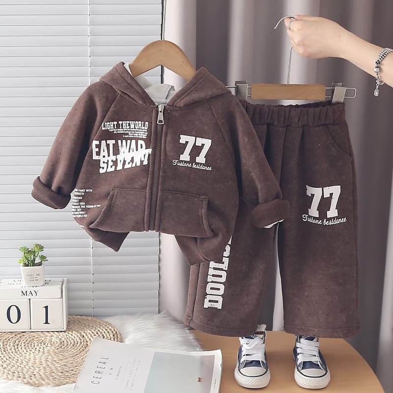 Boys Girls Winter Polka Dot Letter Hooded 2-Piece Set Toddler Kids Zip Jacket Wide Leg Pants Baby Fashion Set