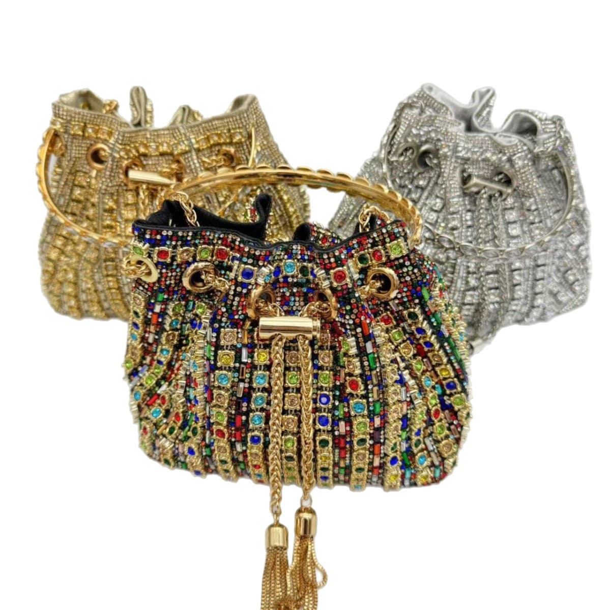 Cross-Mirror Fashion 2025 New Diamond-Encrusted Small Bag, Simple and Fashionable Full-Diamond Bucket Bag, Chain Dinner Bag, Hand-Held