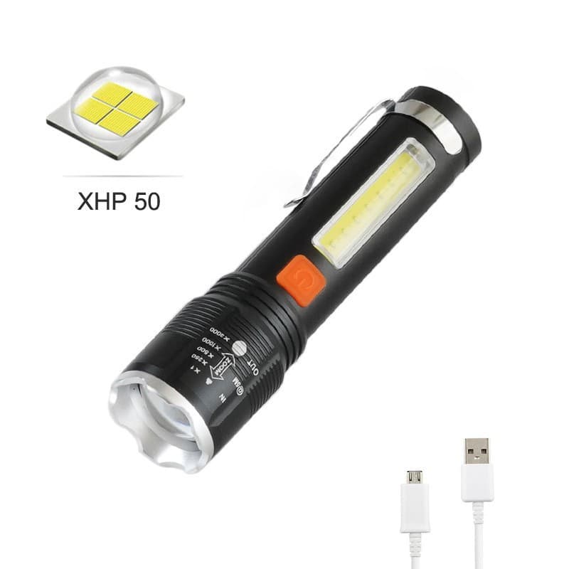 New P50 aluminum alloy COB side light warning work light strong light outdoor searchlight USBLED pen clip flashlight
