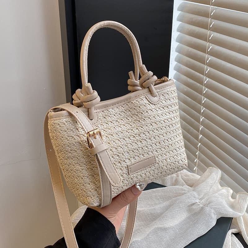 Summer Vacation Beach Style Woven Straw Bag Handheld Crossbody Bag 2025 New Trendy Rope Knot Basket Bag