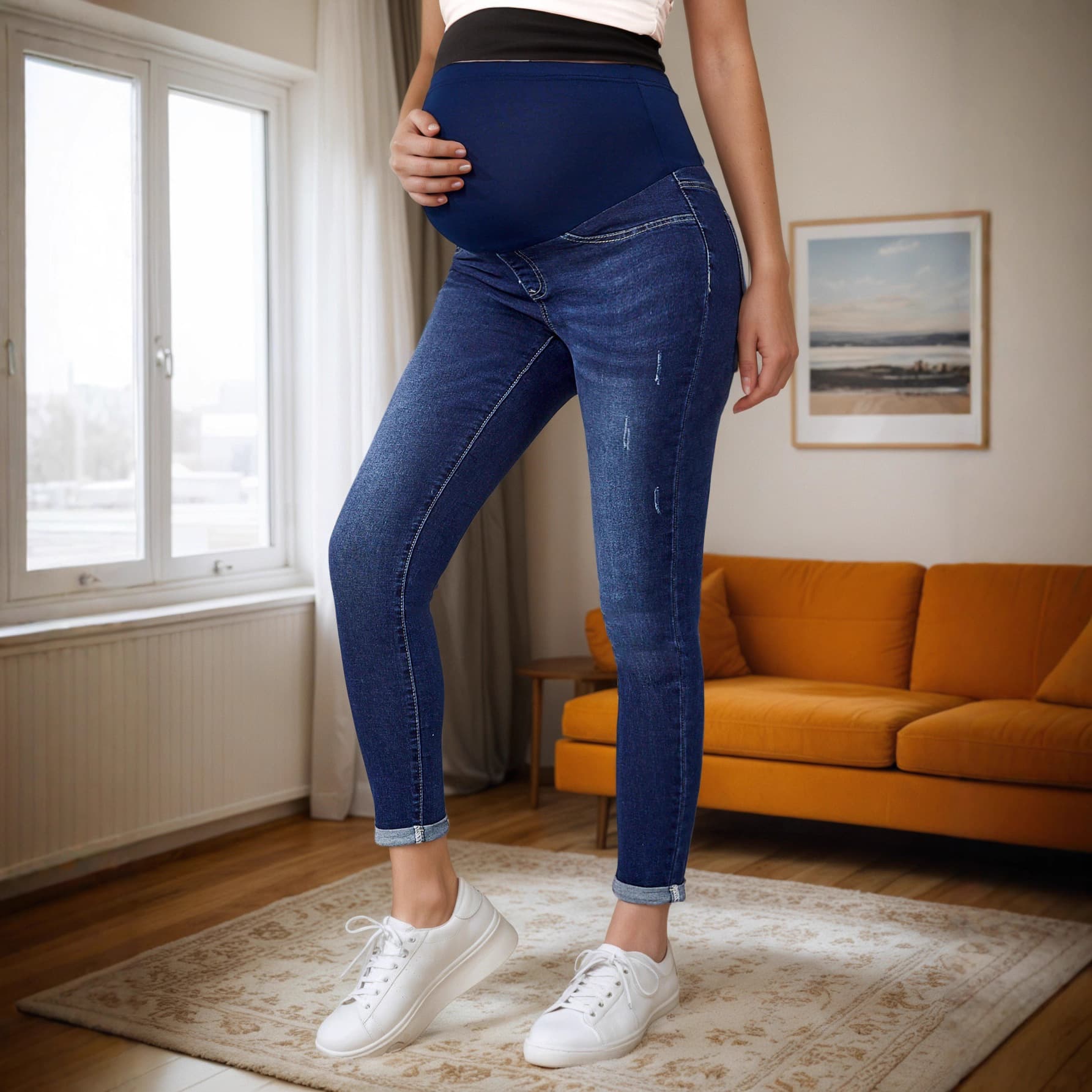 9352 Cross-border European and American Maternity Jeans Spring and Fall Belly Support Pants Casual Slim Pencil Pants Ankle-Length Pants