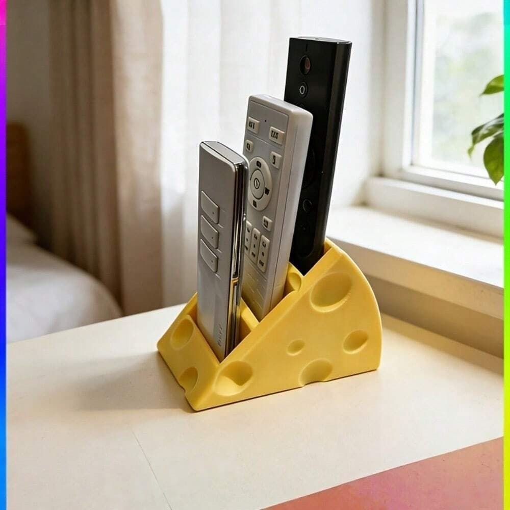 Cross-Border New 3D Printed Home Storage Remote Control Holder with Creative Cheese-Shaped Base, Economical and Eco-Friendly Storage