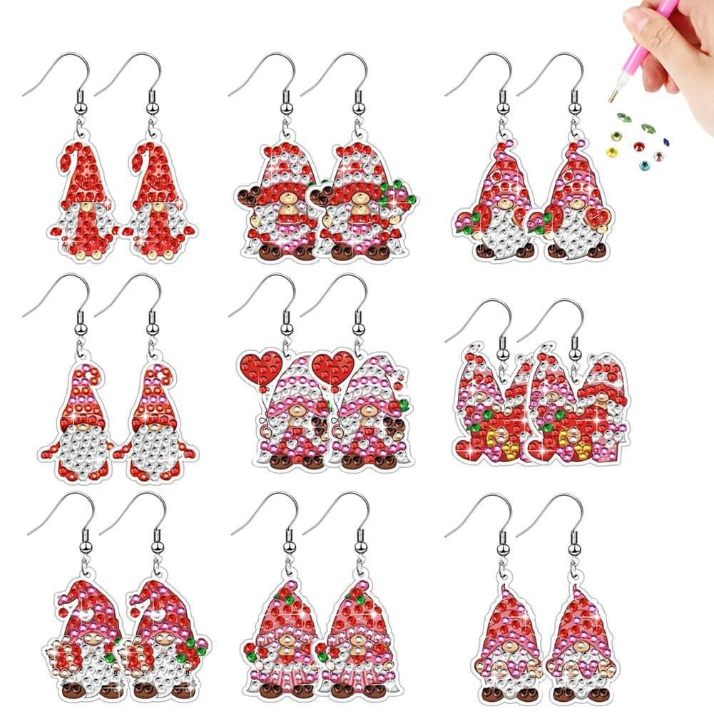 Cross-border New 9-Piece Diamond Painting Dwarf Pendant Earring Making Kit, Colorful Crystal Rhinestone Pendants, Factory Direct