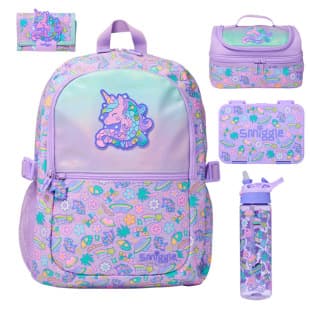 Australian Smiggle Backpack Coconut Tree Unicorn School Bag for Kids, Children's Backpack with Lunch Bag, Pencil Case, and Water Bottle