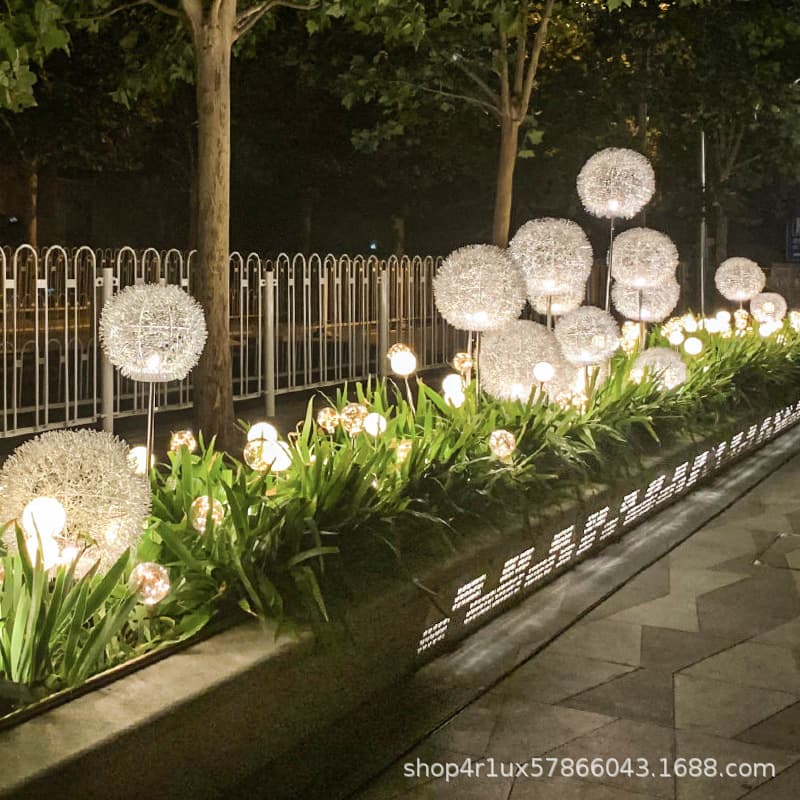 Solar Dandelion Lamp Outdoor Courtyard Fiber Optic Lamp Ground Decorative Lawn Lamp Square Garden Landscape Ball Lamp