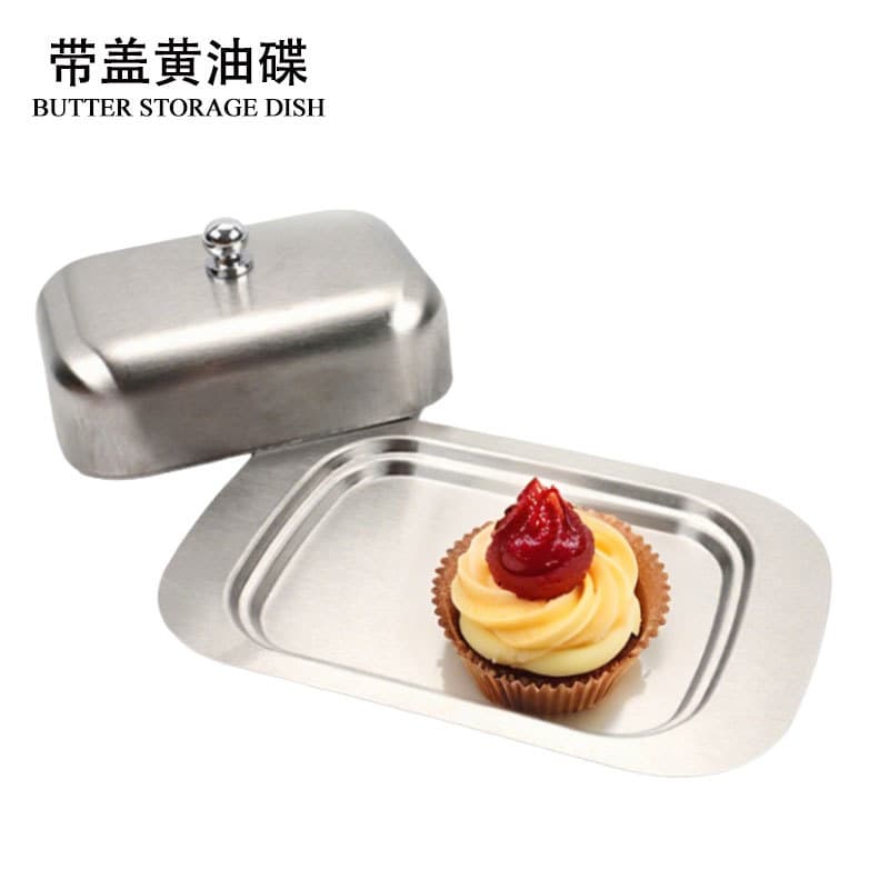 Stainless steel butter dishes, cheese dishes with lids, wholesale available. Also available: cheese dishes and bread boxes.