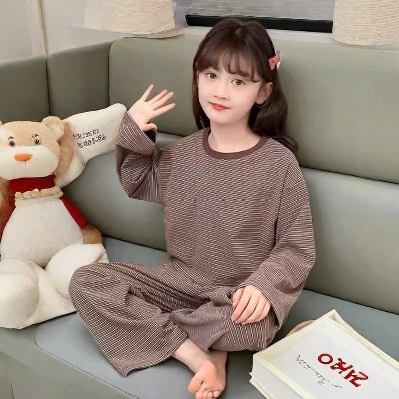 Long-Sleeve Girls' Thermal Underwear Set Autumn/Winter New Thermal Fleece Mid-Large Kids Homewear Base Layer Pajamas