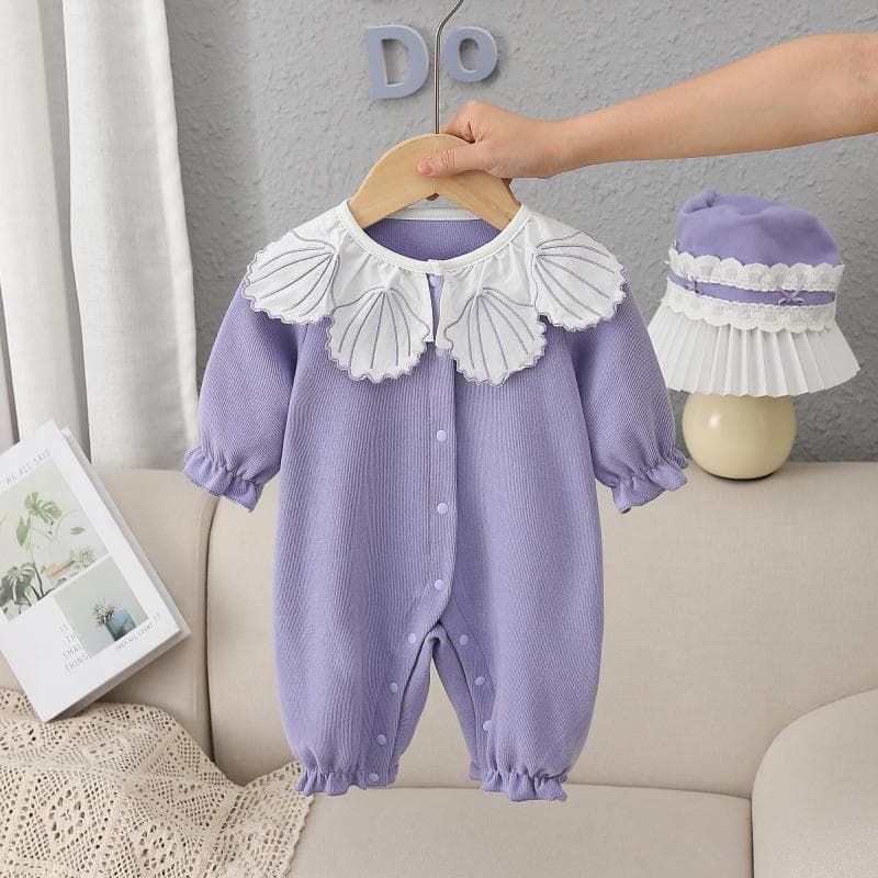 Baby spring and autumn clothes, newborn baby girl jumpsuit, full moon princess dress, 100-day crawl suit, outing suit