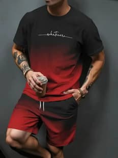 2026 New Men's 3D Print Round Neck T-Shirt Gradient Fashion Cool Lightweight Men's Trendy Shorts Casual Set