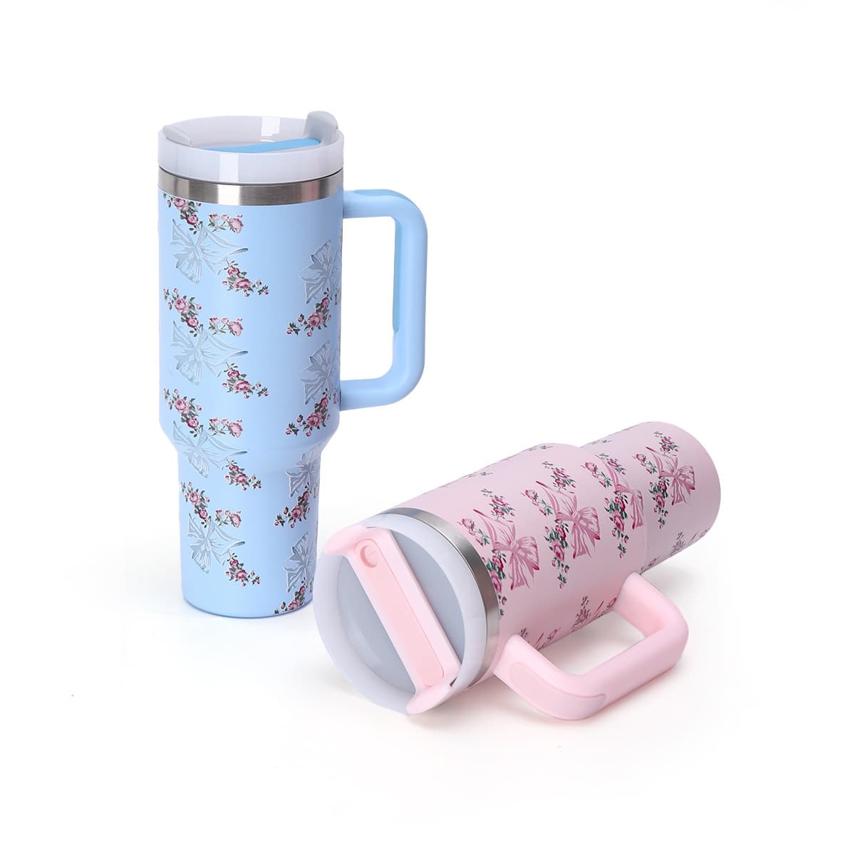 Cross-Border Hot-Selling 40oz Floral Series Thermos Cup with 3D Printed Double-Layer Handle, Stainless Steel Car Cup