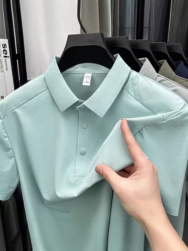 Dysan Crepe Fabric High-End Nylon-Spandex Men's Short-Sleeve Polo New Cool Feel Business Casual Turn-Down Collar Wear-Resistant T-Shirt Summer