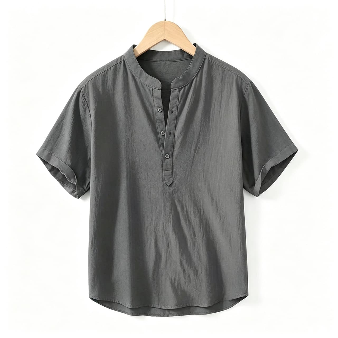 2026 Summer Solid Color Men's Stand Collar Linen Short-Sleeve Shirt, Thin and Breathable Cotton Linen, Casual and Versatile