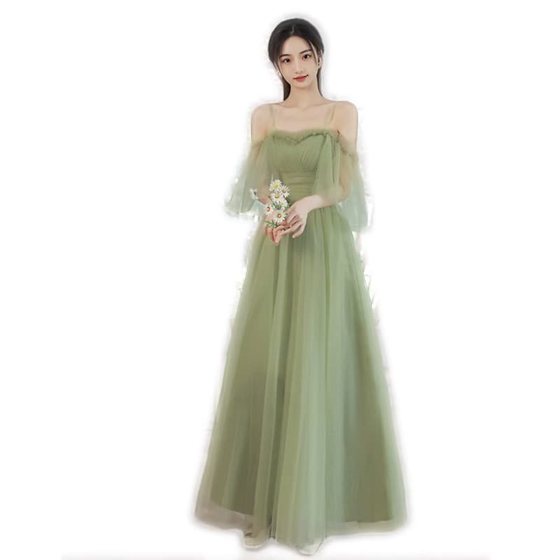 Green Bridesmaid Dress 2026 New Summer Autumn Fairy Wedding Sister Dress Forest One-Shoulder Dress