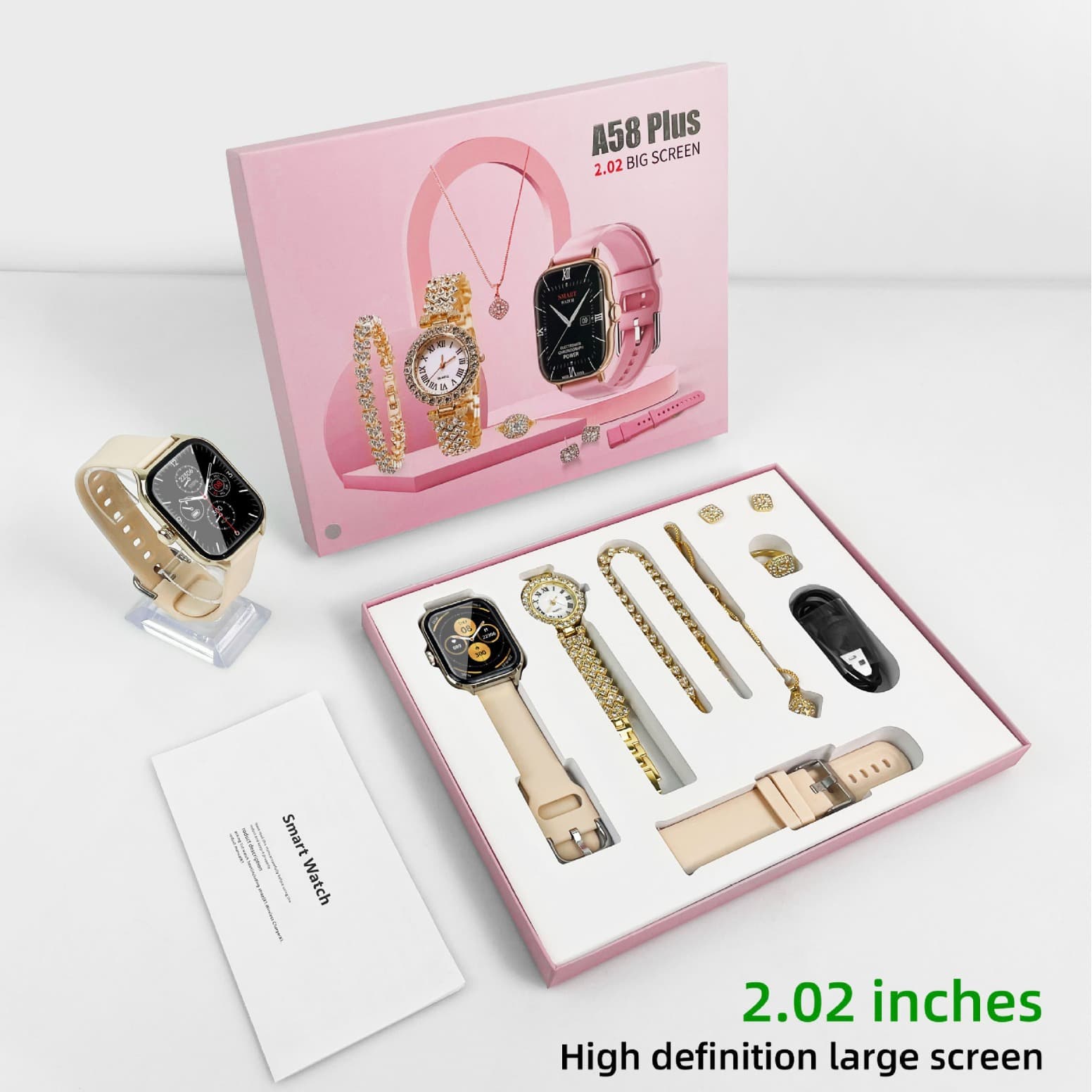Huaqiangbei New A58 Plus Smartwatch Bluetooth Call Cross-border Hot Selling Full Diamond Small Gold Watch Full Accessory Jewelry