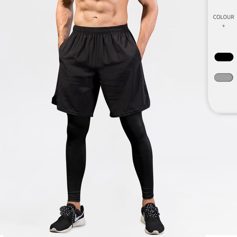 Men's Compression Pants 2-in-1 Fitness Running Training Casual Stretch Quick-Dry Sports Long Pants