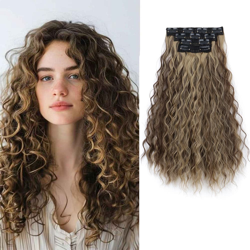 Cross-border Trade 4-Piece Clip-in Water Wave Wavy Hair Extensions Long Curly Wavy Bulk Stock
