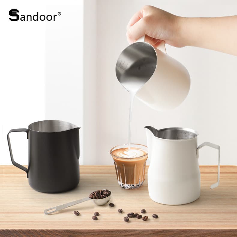 304 Stainless Steel Coffee Latte Art Cup with Internal Scale, Thickened Measuring Cup, Milk Frothing Pitcher, Coffee Latte Art Kettle