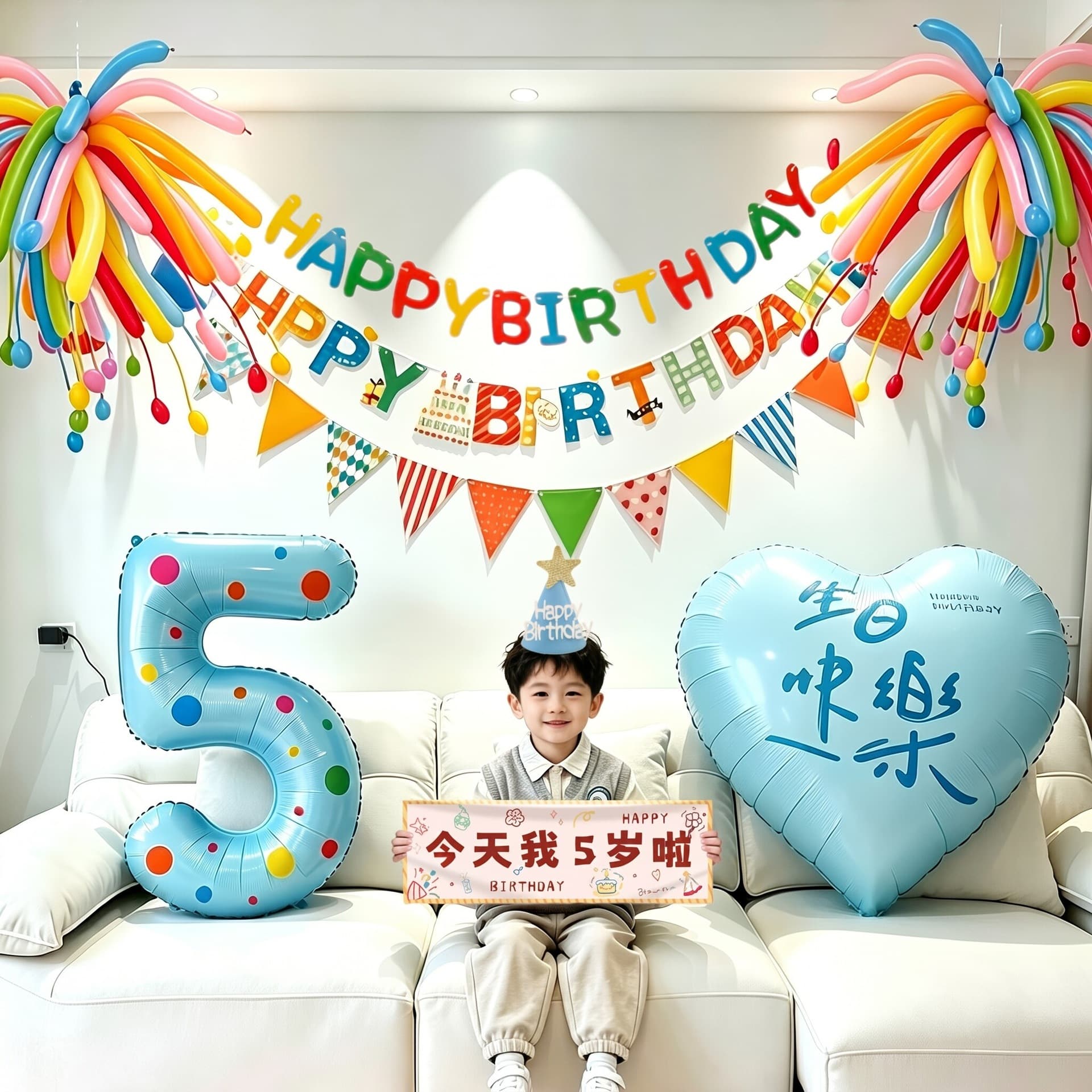 Dopamine Fireworks Birthday Balloon Decoration Baby First Birthday Child Birthday Ceremony Atmosphere Decoration Background Wall Photo