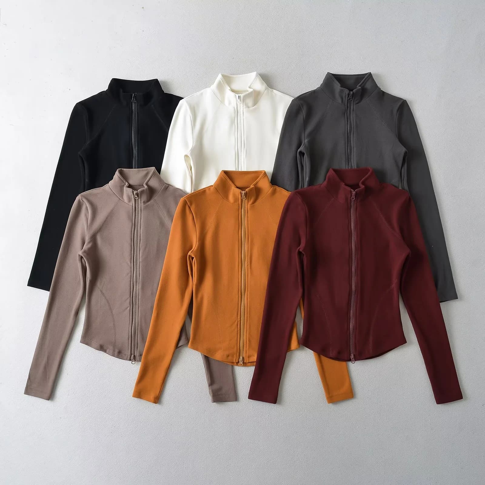 Stand Collar Slim Fit Oli Fleece Zip-Up Jacket for Women, Fall/Winter Inner Layer, Waist-Cinching, Slimming, Casual Cardigan Top