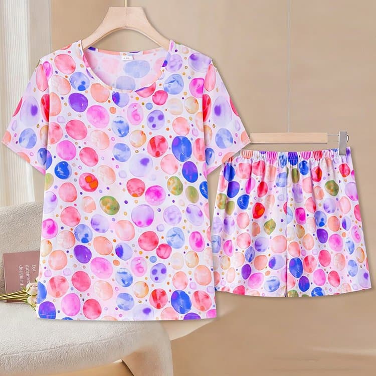 Women's Summer Short Sleeve Cotton Silk Pajama Set, Korean Style Vest and Shorts, Cotton Silk Loungewear, Rayon Plus Size