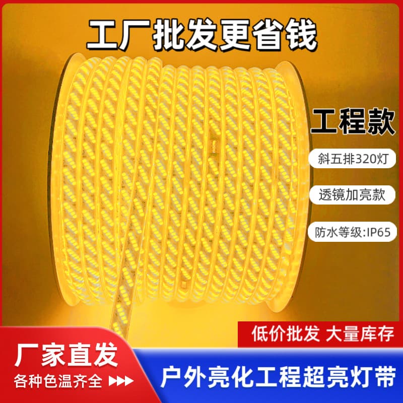 220V Outdoor LED Waterproof Light Strip Three-Row Eaves Exterior Wall 320 Beads Home Decoration Lighting Project Flexible Strip for Outside