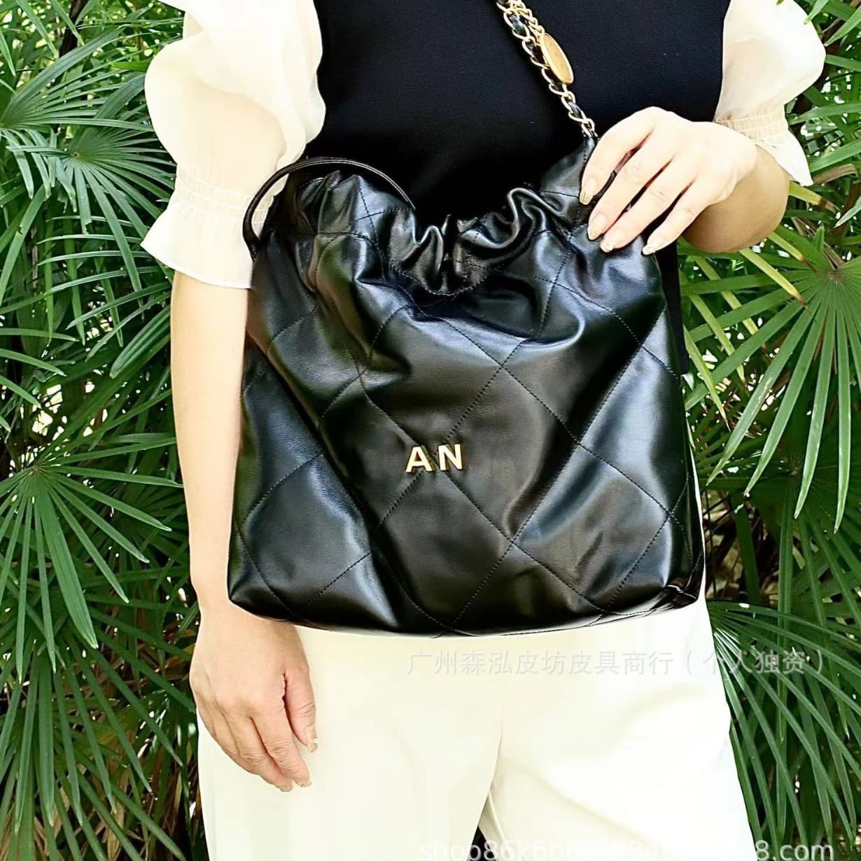 22bag Garbage Bag Shiny Calfskin Large Capacity Hobo Bag Diamond Chain Bag Tote Bag Mommy Bag